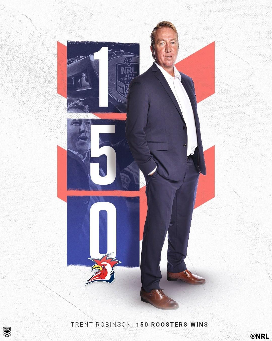 Trent Robinson - the first coach to reach 150 wins for the @sydneyroosters! 👏🐓