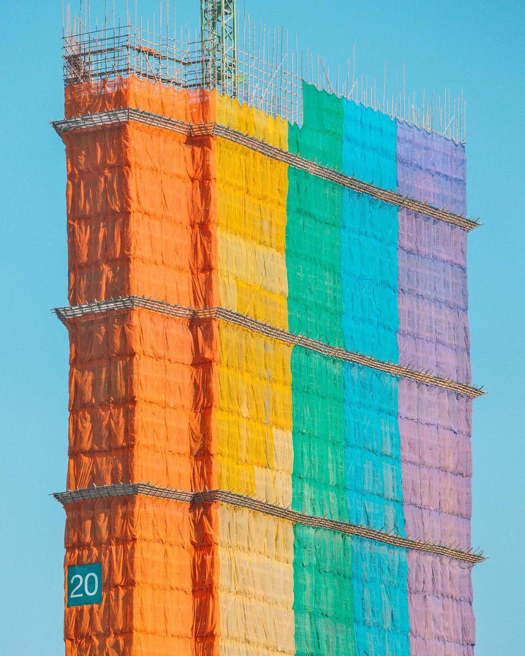class="content__text"
 Hong Kong construction, but make it rainbow 🌈 

We were taking the bus the other day and noticed this building covered entirely in scaffolding. Being a city famous for using bamboo, I’ve only seen buildings wrapped in green. I marked the location and made sure I came back for some photos! 😬 
 