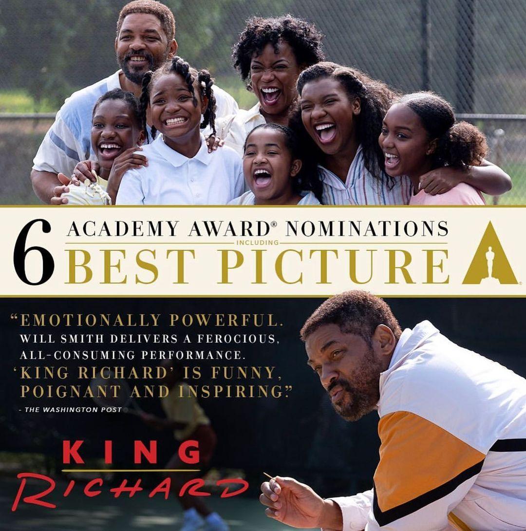 I woke up to this. Our film is really nominated for an OSCAR!!!!!!! This is CRAZY!!!!!!! From Compton to Wimbledon to Academy awards. Everyone can dream. And your dream can come true. Ok I am definitely crying this morning. Congrats to the entire film and crew. 
@kingrichardfilm 
@willsmith 
Aunjaune Ellis 
@venuswilliams 
@ladyisha01 
@lyndrea_imani
@beyonce 
@saniyyasidney 
@demisingleton 
@thinkbetterjair 
Congrats to EVERYONE I did not “@“ as I am so emotional 😭😭😭😭