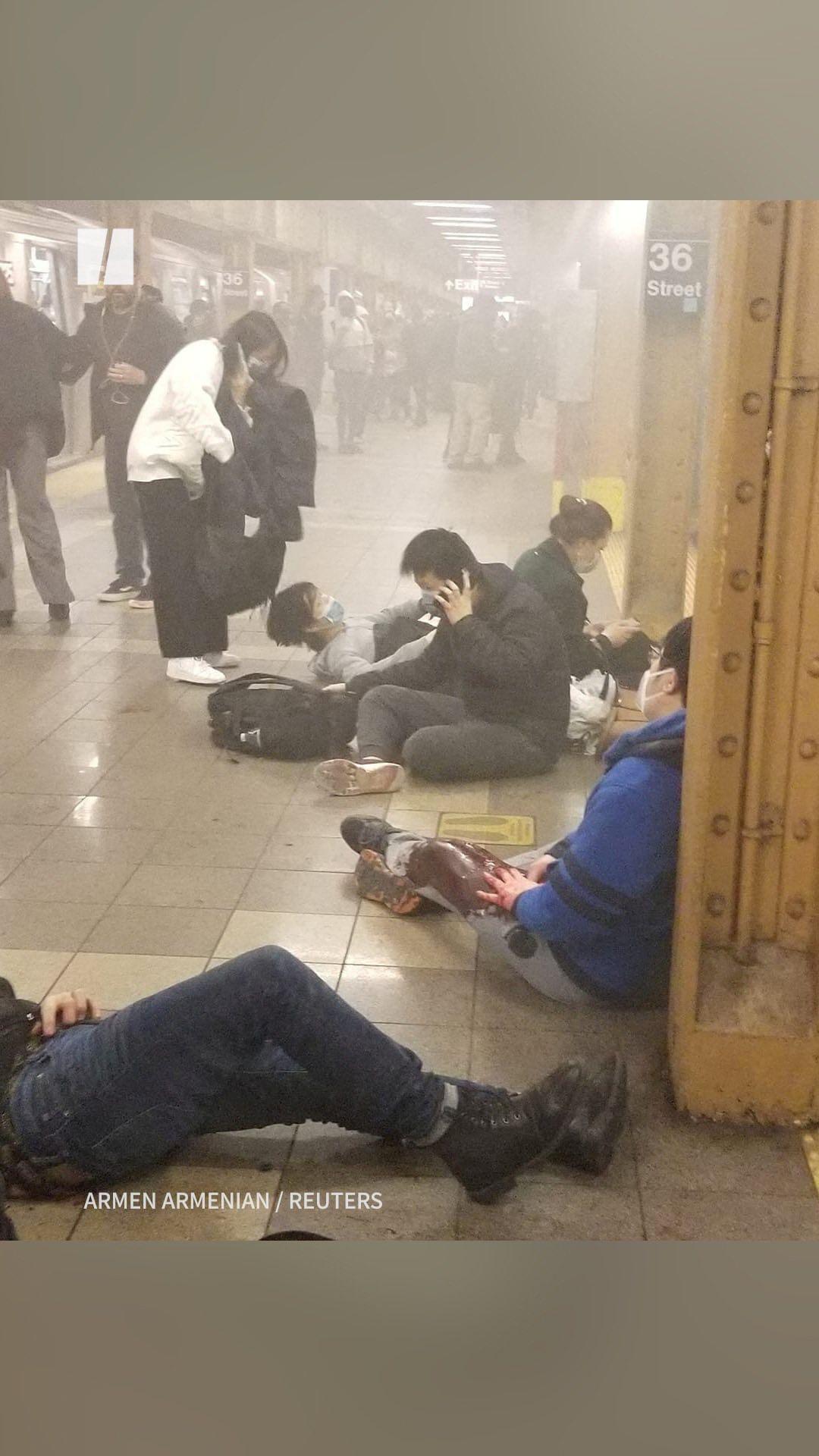 
 Police are still searching for a suspect after a mass shooting on a New York City subway train during Tuesday morning rush hour that left dozens wounded.

Several photographs posted to social media showed a bloody scene, with people lying on the subway platform and tending to wounds at the 36th Street station in Sunset Park, Brooklyn. Green-colored smoke appeared to billow from a train car that pulled into the station in video posted online.

Photographer Derek French captured the chaotic scene of riders lying on the subway platform near pools of blood. He said he’d just gotten onto an R train when one of the victims ran to his subway car.

“I saw the victims laying down with two citizens treating them,” French told HuffPost. “All [victims] were talking, but I’d say in a state of shock.” 
 