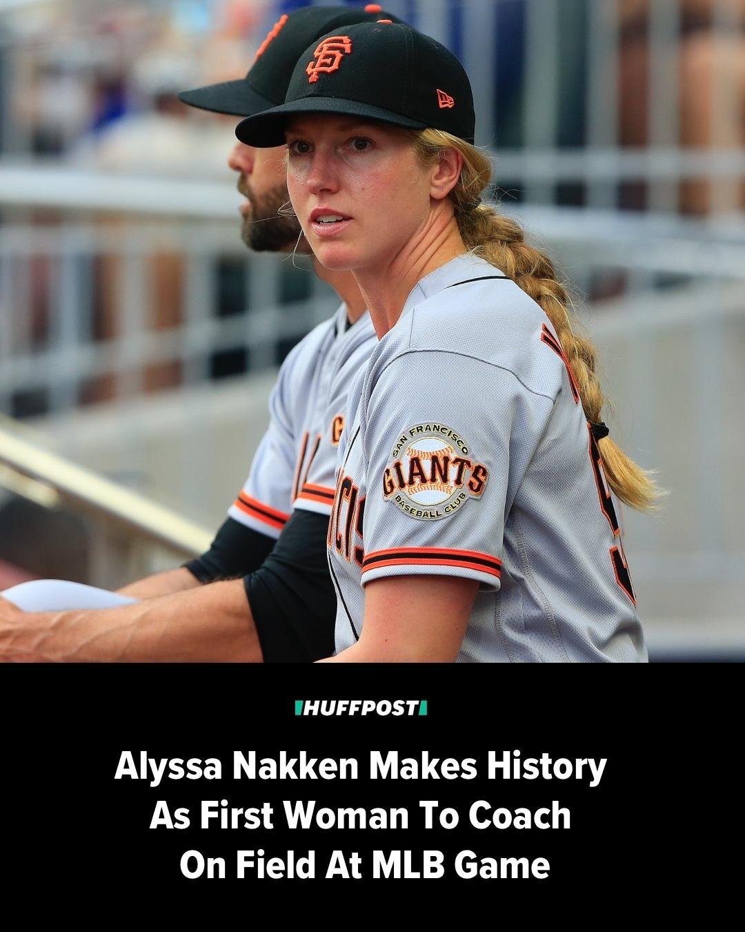 
 San Francisco Giants assistant coach Alyssa Nakken on Tuesday became the first female coach to make an appearance on field during a Major League Baseball game.⁠
⁠
Nakken took to the field after Giants’ first base coach Antoan Richardson was ejected in the previous inning. Eric Hosmer, the San Diego Padres first baseman, shook Nakken’s hand in acknowledgement as she walked on.⁠
⁠
It’s one of multiple shattered ceilings for the former Sacramento State softball star, who became the first female full-time MLB coach when she joined the Giants’ major league coaching staff in January 2020.⁠
⁠
“I was 3 weeks old when I went to my first game, so it was like a combination of one, like ‘Wow no female has done this before,’ and two, I get to represent this baseball team that has meant so much to me for so many years, and what an honor that is,” she told San Francisco’s KGO-TV earlier this month of that 2020 achievement.⁠
⁠
Read more at our link in bio. // 📷: Getty Images 
 