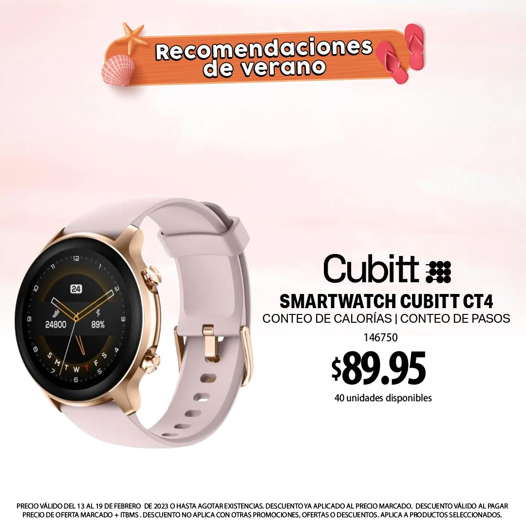 class="content__text"
 Cubitt CT4🤩 el Smartwatch ideal para tus dias libres: monitor de SPO2+Estrés+Ritmo Cardiaco, 14 modos de ejercicio, cuenta calorías quemadas y sueño contado.😱 Y ahora con GPS &amp; notificaciones desde tu teléfono✨. ¡Aprovecha este Verano con Cubitt!🏖️

🔴146750
$89.95
UDS: 40

OFERTA VÁLIDA DEL 13 AL 19 DE FEBRERO DE 2023 O HASTA AGOTAR EXISTENCIAS. 
 