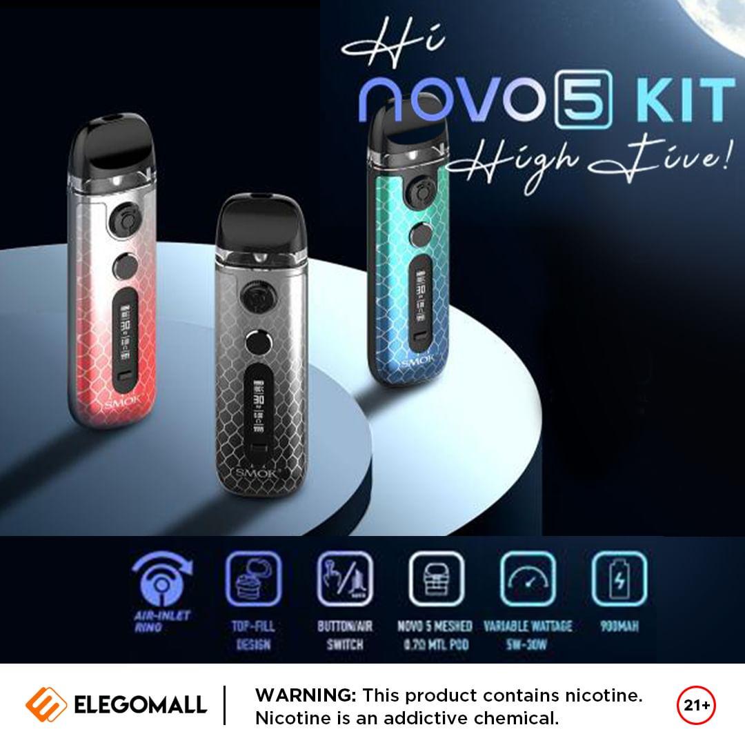class="content__text"
 🤩Feast your eyes on the new novo 5. An adjustable air-inlet ring, optional dual activation modes, an informative 0.69inch OLED display and a Type-C fast charging port are sure to take you into a new world of immersive vaping. 

Like ElegoMall.com for more vape gear.

Warning: This product contains nicotine. Nicotine is an addictive chemical.⁣⁣⁣⁣⁣⁣⁣⁣⁣⁣⁣⁣
 #elegomall #vapeshop #vapewholesale #podkit #vapesp #vapelife #vapeon #vapers #vapefam #smoknovo #vapelife #smok 
 