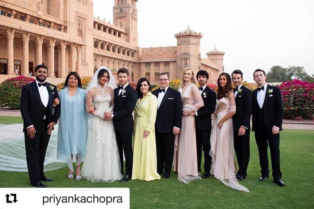 #Repost @priyankachopra with @get_repost
・・・
This is us. My family... Everyone in head to toe @ralphlauren - thank you, we love you!! And The most gorgeous jewels 💎 by @chopard 
And... thank you @sabyasachiofficial for creating my epic Indian lehenga and stunning jewellery.. @abujanisandeepkhosla thank you for designing the most memorable settings for all our ceremonies ♥